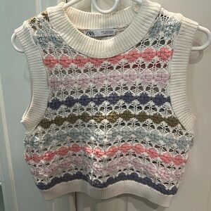 Zara Crochet Boho Striped Vest